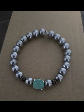 Tiffany Jazelle  Silver Beaded Bracelet with Aqua Stone Accent